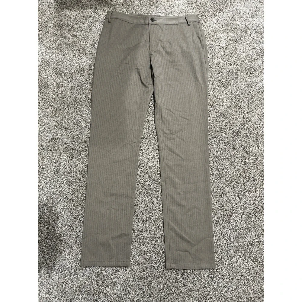 Paige Mens 34 Herringbone Trousers Khaki Brown Slim Fit Stretch Dress Pants